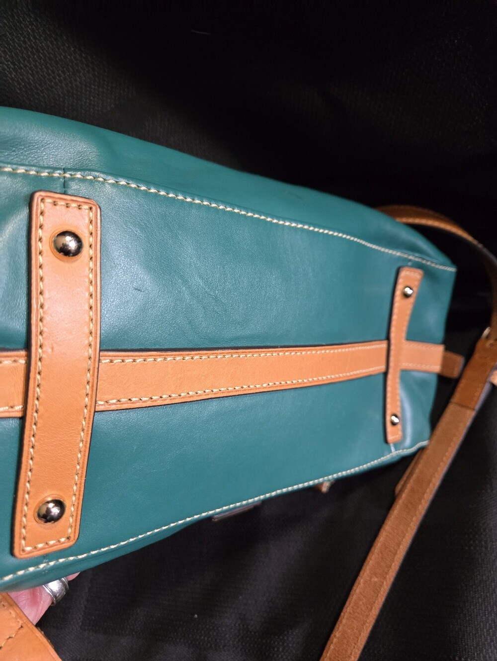 Dooney & Bourke Teal Green Florentine Leather Presley Shoulder Bag EUC - Picture 7 of 14